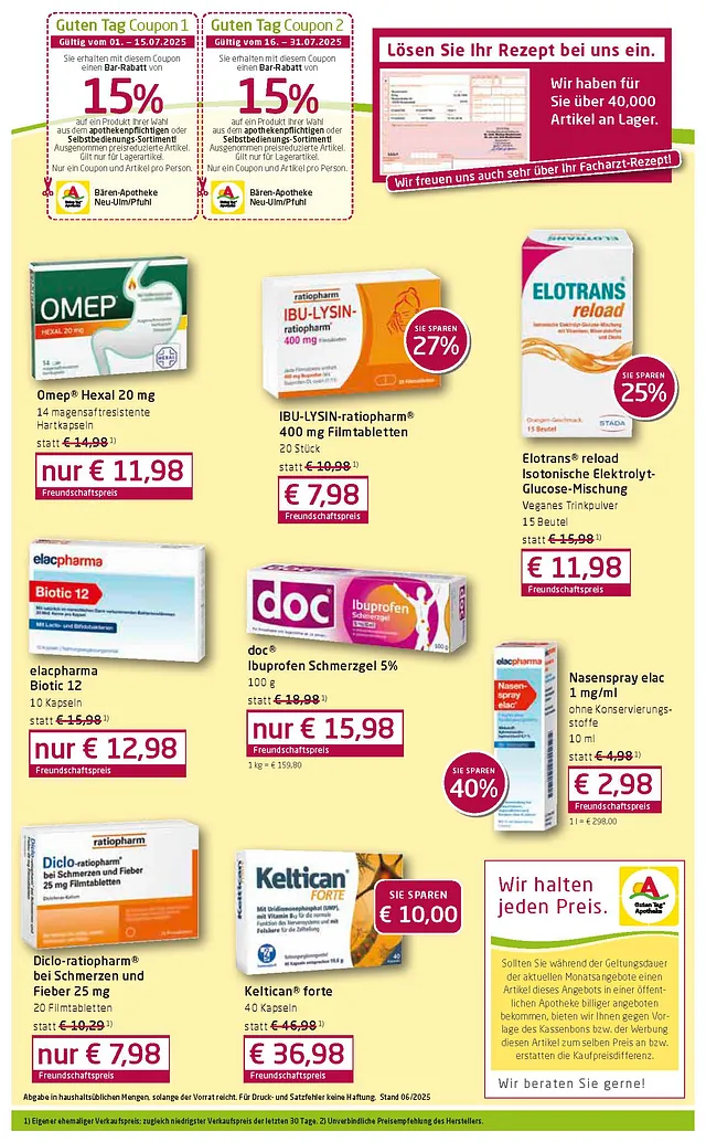 Bären-Apotheke - Angebotsflyer Juli